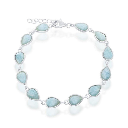 Sterling Silver Pear-Shaped Larimar Linked Bracelet ,