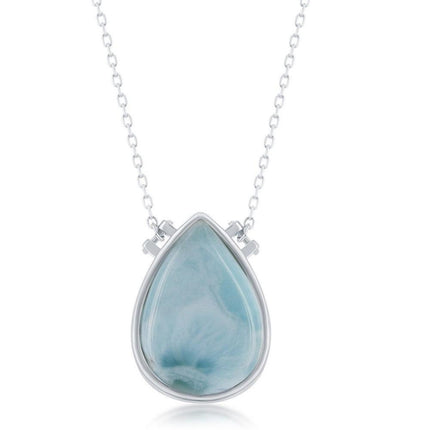 Sterling Silver Pear Shaped Larimar Necklace ,