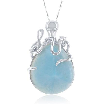 Sterling Silver Pear-Shaped Larimar Octopus Pendant ,