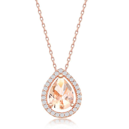 Sterling Silver Pear Shaped Morganite CZ Pendant ,