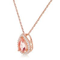 Sterling Silver Pear Shaped Morganite CZ Pendant ,