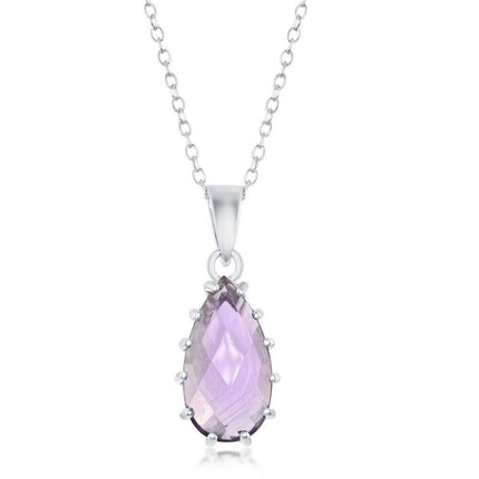 Sterling Silver Pear-Shaped Prong 3.08cttw Amethyst Necklace ,