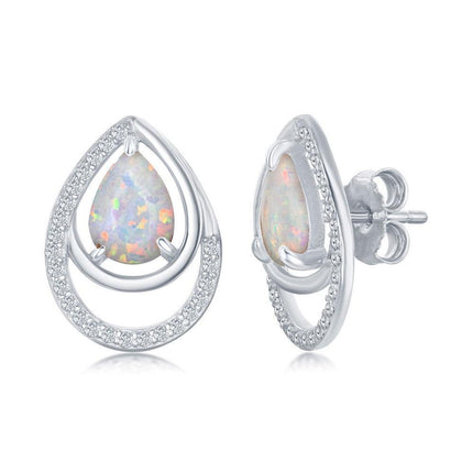 Sterling Silver Pear Shaped White Opal CZ Earrings ,