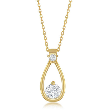 Sterling Silver Pearshaped Round CZ Pendant - Gold Plated ,