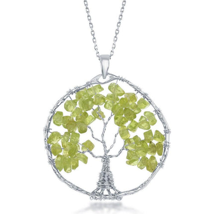 Sterling Silver Peridot Beads Tree of Life Pendant ,