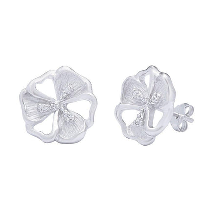 Sterling Silver Petunia Shaped Diamond Earrings ,