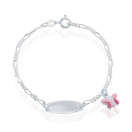 Sterling Silver Pink Butterfly Enamel Charm Kid-ID Bracelet, 6.5" ,