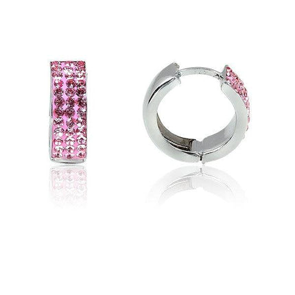 Sterling Silver Pink Crystal Small Huggie Earrings ,