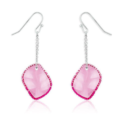 Sterling Silver Pink Crystals Dangling Earrings ,