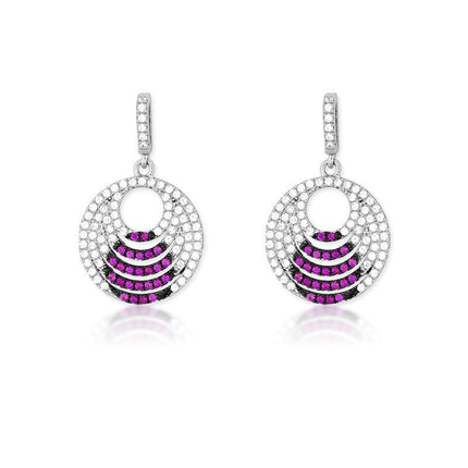 Sterling Silver Pink CZ Micro Pave Circle Earrings ,