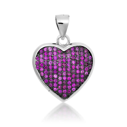 Sterling Silver Pink CZ Micro Pave Heart Pendant ,