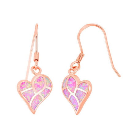 Sterling Silver Pink Inlay Heart Mosaic Earrings ,