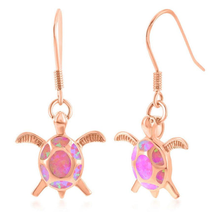 Sterling Silver Pink Inlay Opal Turtle Earrings ,