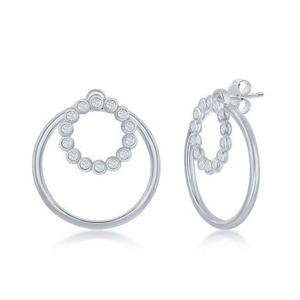 Sterling Silver Plain Open Circle CZ Earrings ,