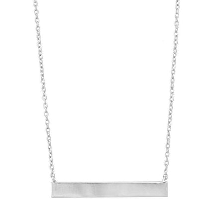 Sterling Silver Plain Sideways Bar Necklace ,