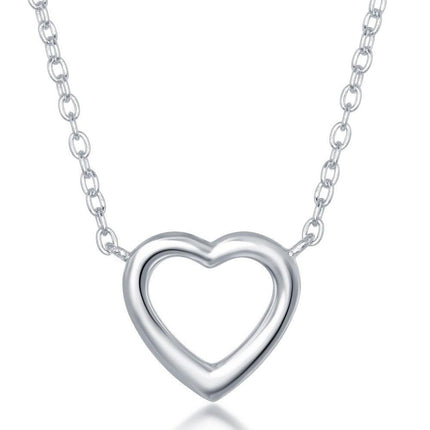 Sterling Silver Plain Small Open Heart Necklace ,
