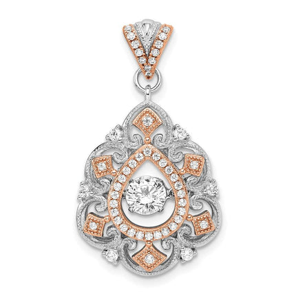 Sterling Silver Plat-plate Rose-tone Vibrant Swarovski Zirconia Fancy Penda ,