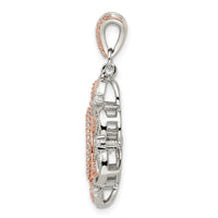 Sterling Silver Plat-plate Rose-tone Vibrant Swarovski Zirconia Fancy Penda ,