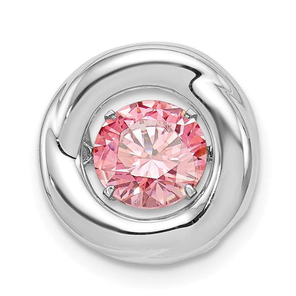 Sterling Silver Platinum-plated Polished Vibrant Pink CZ Circle Pendant ,