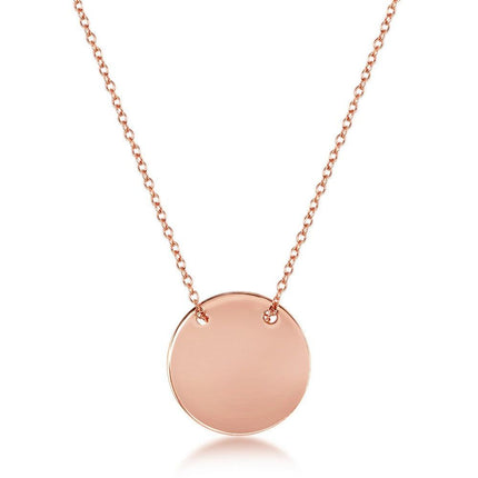 Sterling Silver Polished Engravable Disc Necklace - Rose Gold Plated ,