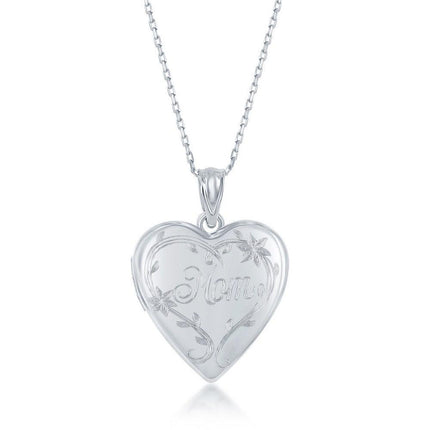 Sterling Silver Polished Mom Heart Locket ,