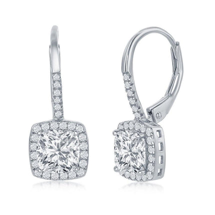 Sterling Silver Princess Cut CZ Dangling Earrings ,