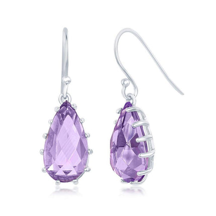 Sterling Silver Prong Pear-Shaped 6.16cttw Amethyst Dangle Earrings ,