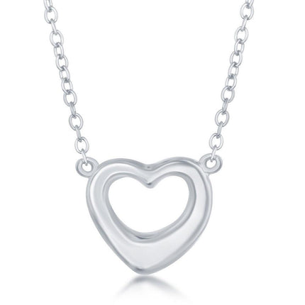 Sterling Silver Puffed Open Heart Necklace ,