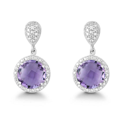 Sterling Silver Purple 9mm Amethyst Earrings ,