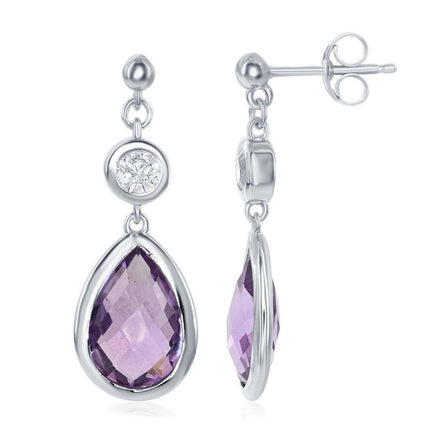 Sterling Silver Purple Amethyst Teardrop Earrings ,