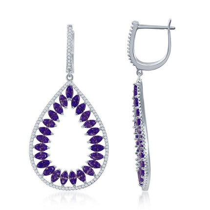 Sterling Silver Purple and White Teardrop Earrings ,