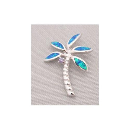 Sterling Silver Purple CZ Opal Palm Tree Pendant ,