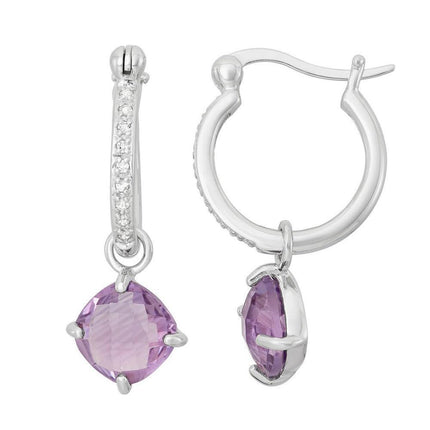Sterling Silver Purple Hanging Amethyst Earrings ,