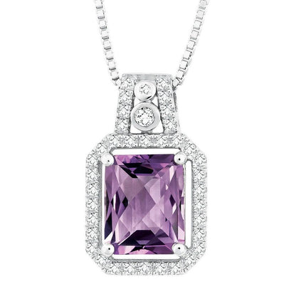 Sterling Silver Purple Octagon Amethyst Necklace ,