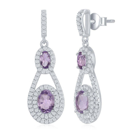 Sterling Silver Purple Oval Amethyst Earrings ,