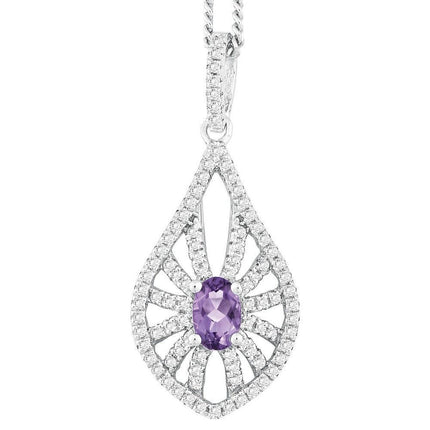 Sterling Silver Purple Oval Amethyst Necklace ,