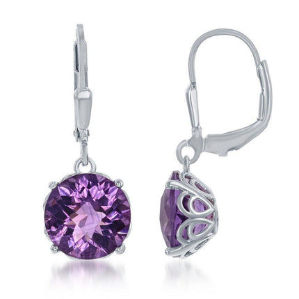 Sterling Silver Purple Round Amethyst Earrings ,
