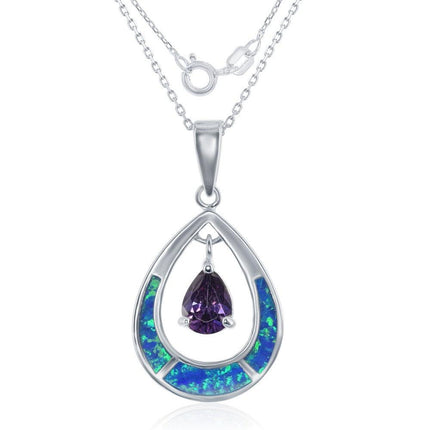 Sterling Silver Purple Teardrop CZ Pendant ,