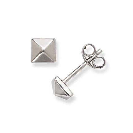 Sterling Silver Pyramid Small Square Stud Earrings ,