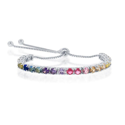 Sterling Silver Rainbow CZ 4mm Adjustable Bolo Bracelet ,