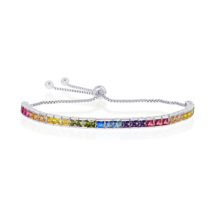 Sterling Silver Rainbow CZ Channel-Setting 4mm Bolo Bracelet ,