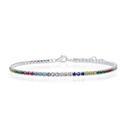 Sterling Silver Rainbow CZ Tennis Bracelet ,
