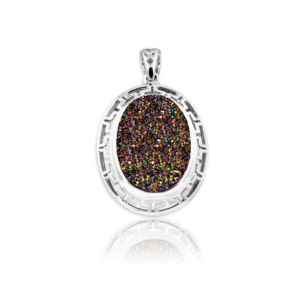 Sterling Silver Rainbow Druzy Center Oval Pendant ,