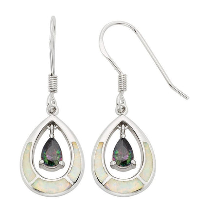 Sterling Silver Rainbow Teardrop CZ Earrings ,