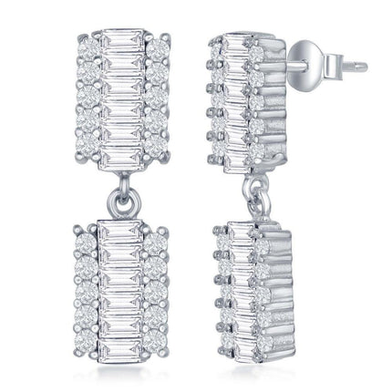 Sterling Silver Rectangle Baguette CZ Earrings ,