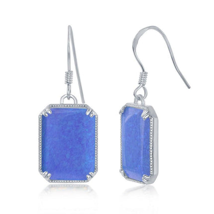 Sterling Silver Rectangle Blue Opal Beaded Earrings ,