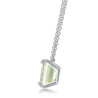 Sterling Silver Rectangle Green Amethyst Prong Set Necklace ,