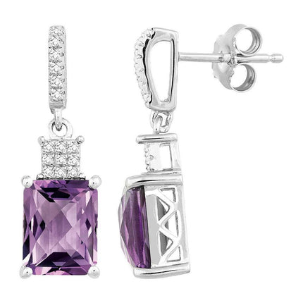 Sterling Silver Rectangular Amethyst Earrings ,