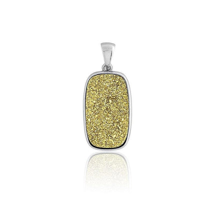 Sterling Silver Rectangular Gold Druzy Pendant ,