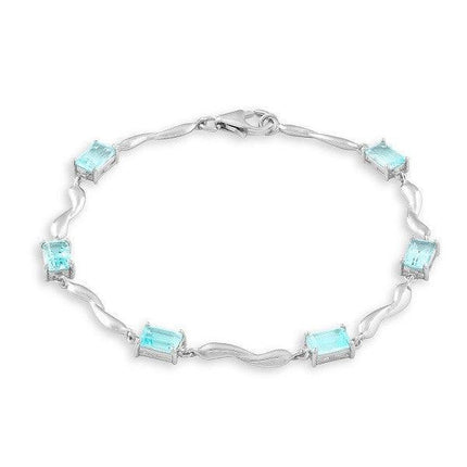 Sterling Silver Rectangular Shaped Blue Topaz Gemstone Bracelet ,